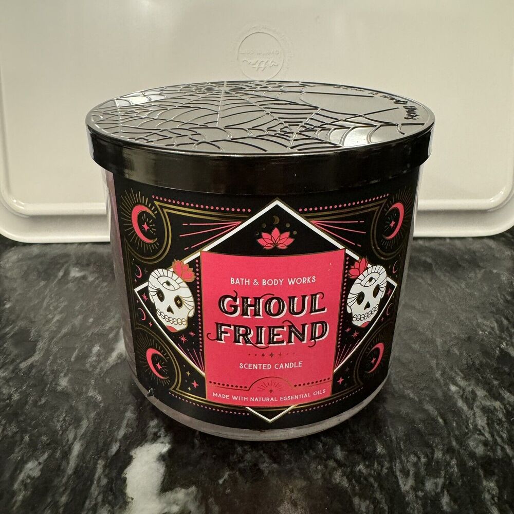 NEW Bath & Body Works Halloween Gouhl Friend 3 Wick Candle Skull Spider Web